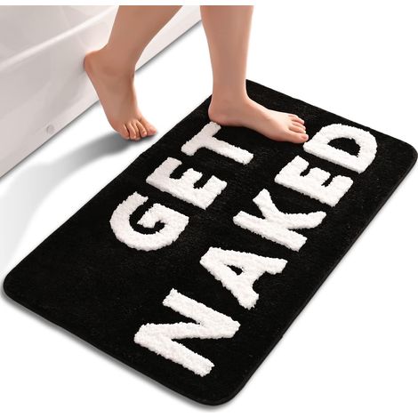 Get Naked Tapis de bain antidérapant pour salle de bain, noir et blanc, 50 x 80 cm, lettres colorées, en microfibre douce, lavable en machine (1/3)