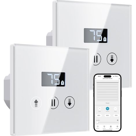 2 Pack Interrupteur Volet Roulant Connecté, 80 80 mm Interrupteur Mural Compatible avec, Équipé un Écran LCD en Pourcentage Contôle à Distance (Fil Neutre Requis) (1/5)