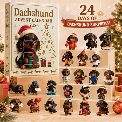 Calendrier de l'Avent 2026 teckel, 24 jours de surprises, décorations suspendues acryliques de chiens teckel, coffret cadeau de Noël