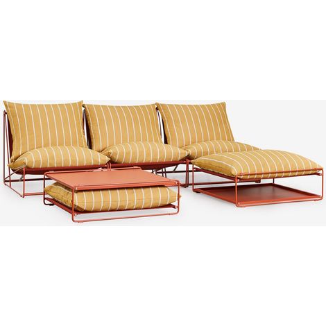 Conjunto de jardín con sofá modular de 3 piezas, mesa auxiliar y puff convertibles Amaro SKLUM