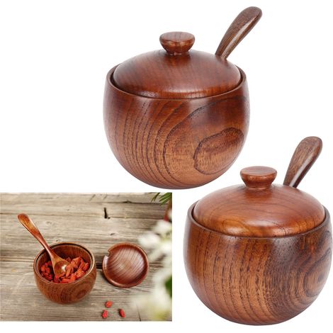 2 Pots à Épices Japonais en Bois Rétro avec Cuillère pour Cuisine (1/5)