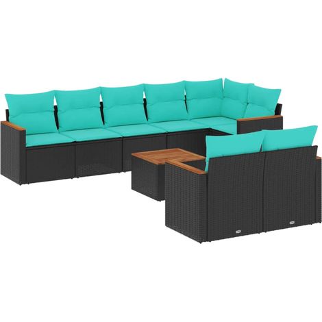 9-teiliges Gartensofa-Set mit Kissen, schwarzes Polyrattan vidaXL (1/5)