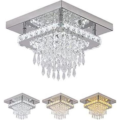 Lampadario di Cristallo LED Crystal Plafoniera 2 Strati Quadrato Flush Mount Lampadario Moderna Lampadario per Corridoio Cucina Bagno (Regolabile) (1/5)