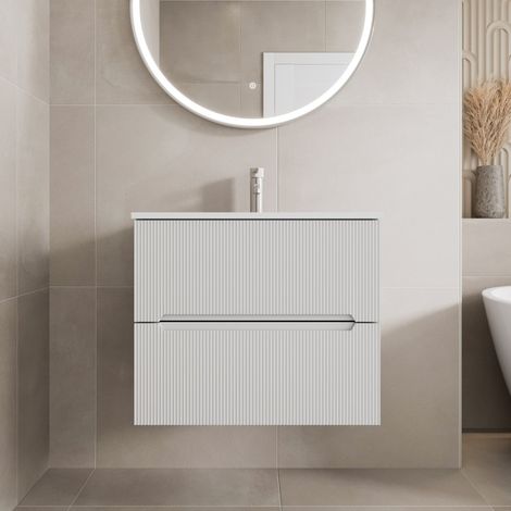 600mm Bathroom Cloakroom Vanity Unit Basin Wall Hung Furniture Soft Close White (1/5)