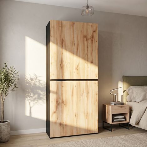 Armadio 90x50x200 cm, con asta appendiabiti, cassetto portagioie, MDF e pannello truciolare, rovere (1/5)