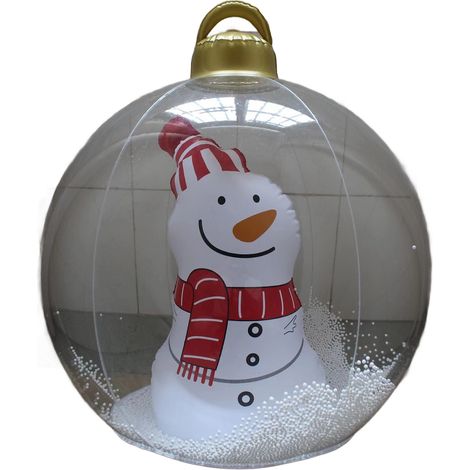 Boule de Noël gonflable de 60 cm avec LED, géante, lumineuse, décorée, en PVC transparent, pliable, avec télécommande, décoration extérieure pour les fêtes, bonhomme de neige (1/5)