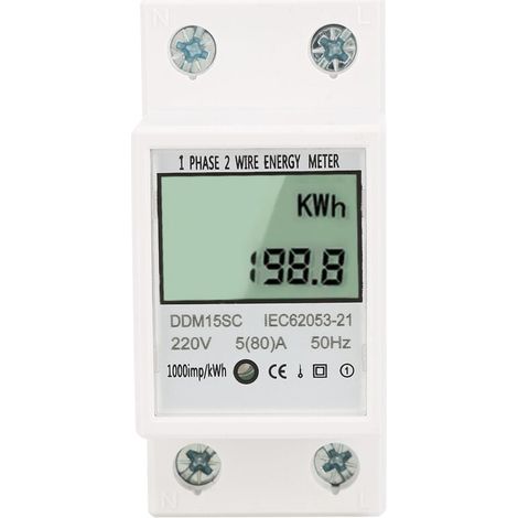 Compteur d'énergie électronique monophasé 5-80A DDM15SC avec affichage numérique LCD et montage sur rail DIN (1/4)