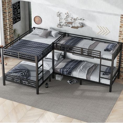 letto camera 90x200 140x200 a castello metallo nero HAVRYA (1/5)