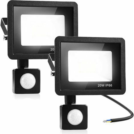 BRAVIX 2 pcs Lampe de Sécurité 20W Avec Détecteur de Mouvement PIR, Projecteur à LED Intelligent, Lumières Exterieur 1600 Lumens 3000K Blanc Chaud, Spot LED Extérieur étanche IP66 pour Jardin, Garage,
