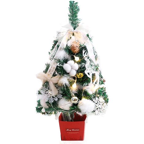 Sapin de Noël artificiel 60cm pré-éclairé avec décorations, PVC blanc ou rose, idéal pour bureau et table (1/4)
