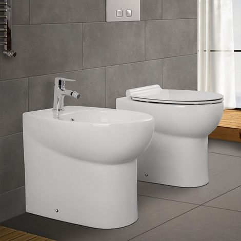 Sanitari filomuro salvaspazio in ceramica bianca con copri wc incluso (1/5)