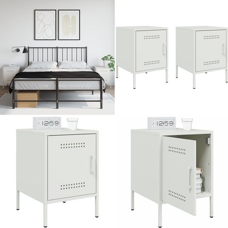 Nachttische 2 Stk. Weiß 36x39x50,5 cm Stahl - Industrieller Nachttisch - Schreibtisch - Sideboard - Metall Tisch - Weißer Nachttisch - Home & Living (1/5)