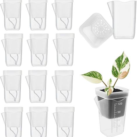 Sollbry 12pcs Mini Pots à Réserve d'Eau,Pots en Plastique Transparent avec Trous Drainage et Indicateur de Niveau d'Eau pour Plantes d'Intérieur Propagation (1/5)