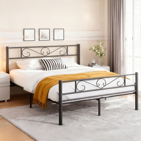 Lit Double Métallique 162,5 x 207,6 cm, Sommier inclus, Cadre Robuste, pour Chambre Ado ou Invités, Montage Facile, Noir (1/5)
