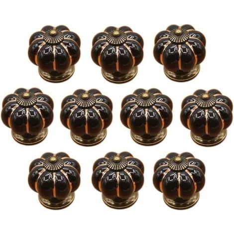 10 x Boutons de tiroir en céramique bouton de meuble forme citrouille pour tiroirs et placards de cuisine,(Noir)-LIAIKI (1/5)