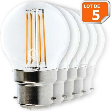 Lot de 5 Ampoules Led  Filament Culot B22 forme G45 4 Watt (éq 42 watts) Blanc Chaud (1/2)