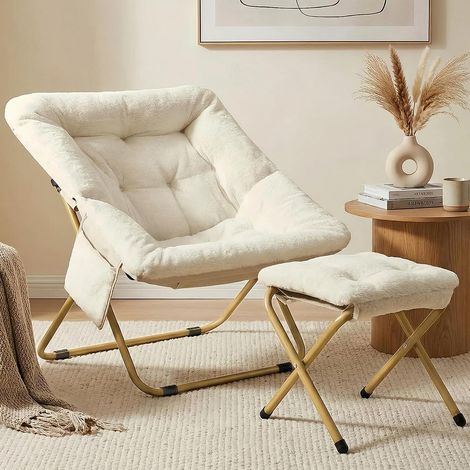 Relax Sessel mit Hocker, Kunstfell, klappbar, beige (1/5)