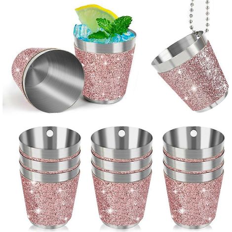 Lot de 12 coupelles à shot en métal avec chaînette pour suspendre les verres à shot. (1/5)