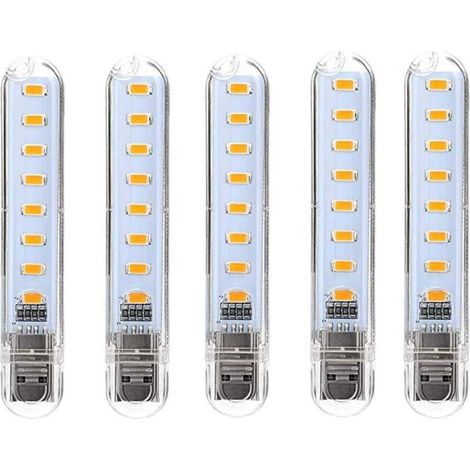 Lampe LED USB compacte et portable – 5 unités, éclairage d’appoint pour clavier d’ordinateur, PC ou power bank – lumière blanche froide – Classe énergétique G (1/5)
