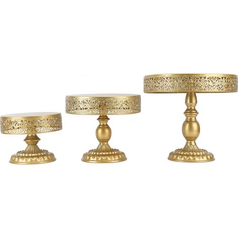 Ensemble de supports à gâteaux dorés, 3 pièces, magnifique présentoir à desserts en métal et fer délicat pour fête à la maison (1/5)