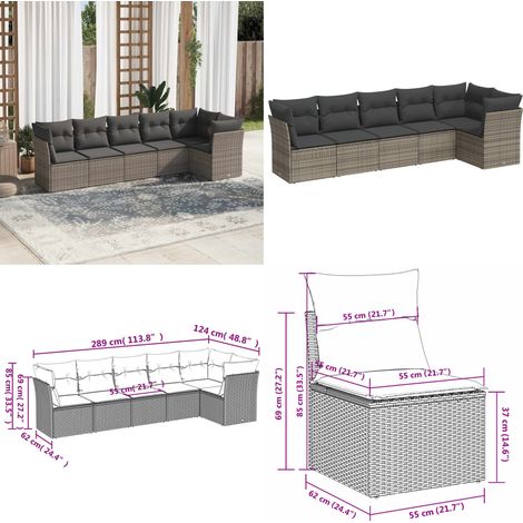 Salon de jardin 6 pcs avec coussins gris résine tressée - Salon De Jardin - Canapé Extérieur - Meuble De Jardin - Ensemble Salon De Jardin - Mobilier De Jardin - Home & Living (1/5)