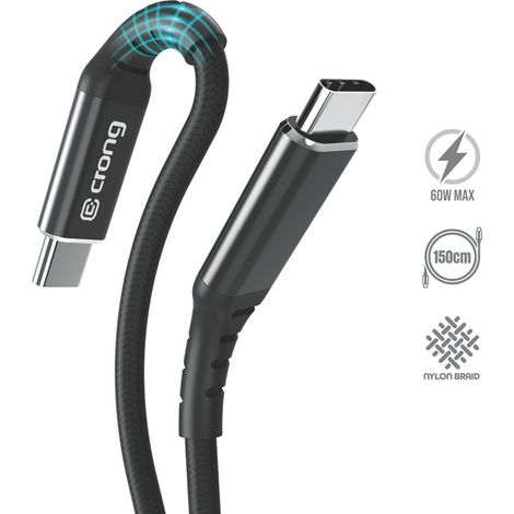 Crong Armor Link - 60W PD 3A USB-C zu USB-C Kabel 150cm (Schwarz) (1/5)