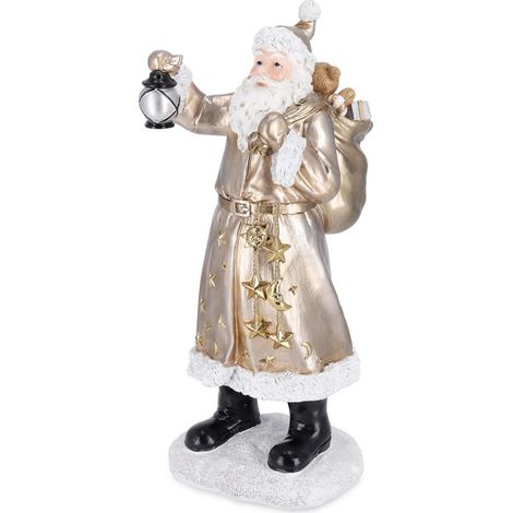 Babbo natale con lanterna in resina argentato per decorazioni natalizie