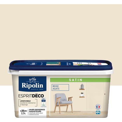 Ripolin – Peinture murale satin beige agate 2,5L – Ultra-couvrante pour murs, boiseries et radiateurs – Entretien facile et lessivable