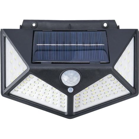 GD203 Outdoor Solar Light Garden Lamp with Motion Sensor 100 LED IP65 Waterproof Wall Spotlight for Front Door Garden Garage Black (1/5)