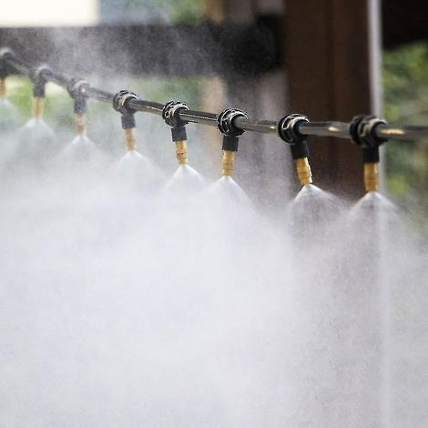 Kits d'arrosage automatique 10 m, système de brumisation micrométrique avec système de refroidissement, pour l'irrigation de jardins, d'agriculture et de serres, buse de brumisation en laiton (1/4)