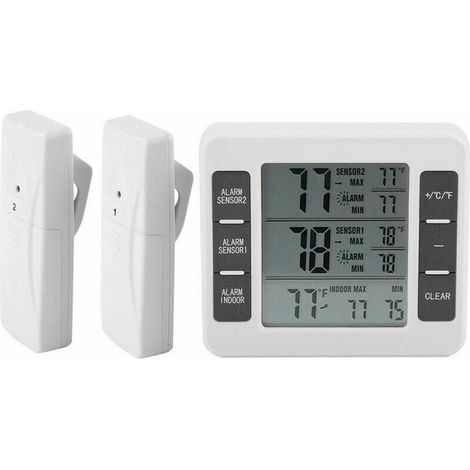 Thermomètre numérique pour réfrigérateur et congélateur avec alarme sonore et capteur sans fil, affichage Min/Max. (1/4)