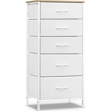 WOLTU Cómoda de 5 cajones de tela, blanco nube + roble beige (1/5)