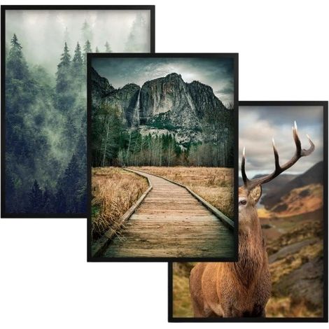 Images, affiches murales, ensemble mural, forêt, montagnes, salon, chambre à coucher, décoration (1/5)