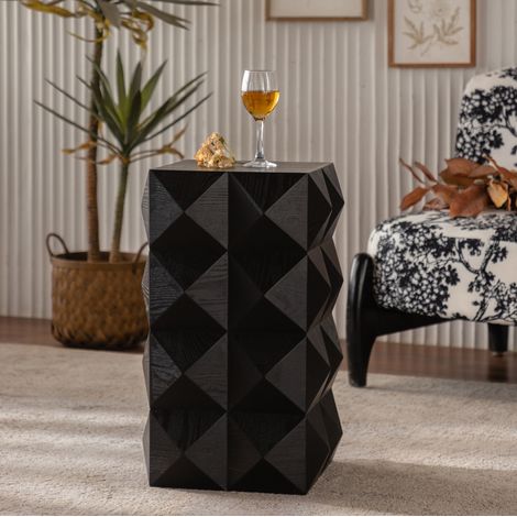 Tavolino d'appoint 37x37x60 cm nero, motivo rilievo 3D, MDF e legno, senza montaggio MEUBLIV (1/5)