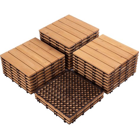 Yaheetech 27 Dalles de terrasse en Bois Carrelage en bois de sapin 30,8 x 30,8 x 2,2 cm pour patio intérieur extérieur jardin terrasse à côté de la piscine Bois Naturel