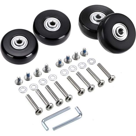 Lot de 4 roulettes de rechange pour bagages - 50 x 18 mm - Roulettes de valise - Roues de rechange - Silencieuses - Roulettes pivotantes - Roulettes de rechange pour valise à roulettes - Adhésives (1/5)