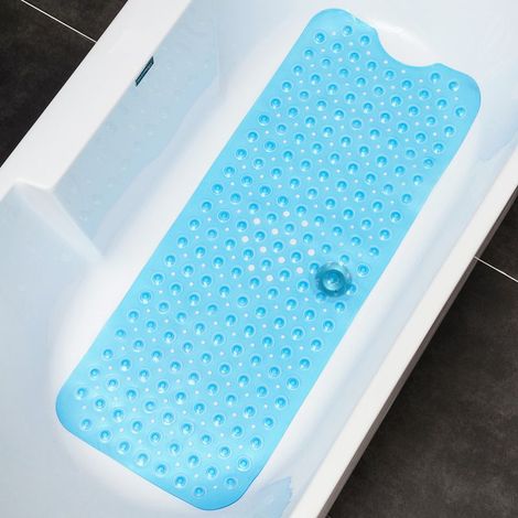 Tapis de bain antidérapant extra long antidérapant et anti-moisissure lavable en machine avec ventouse en caoutchouc solide Bleu 100 x 40 x 0,5 cm (1/5)