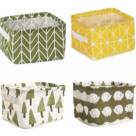 4 Pièces Mini Paniers Rangement Carrés, Corbeilles De Rangement En Tissu De Coton Et Lin, Boîtes De Rangement Pliables Pour Bébé, Imperméable Petits Paniers Rangement Tissu Pour Bureau, Jouets (1/5)