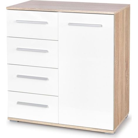 Cómoda Cirveso 101, Roble Sonoma + Blanco brillante, Con cajones y puertas, Número de cajones: 4, 82x77x40cm