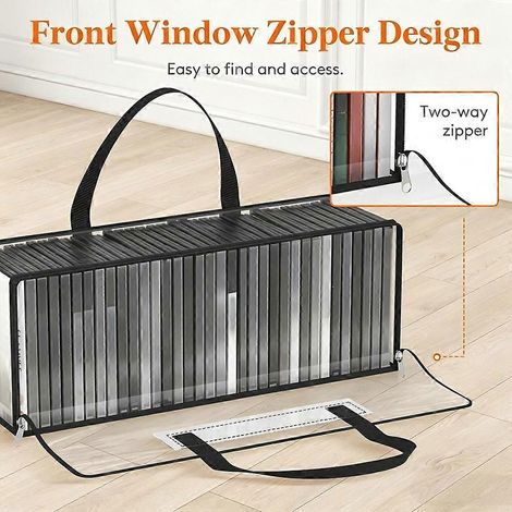 Lot de 6 pochettes de rangement pour DVD, boîtiers DVD transparents en PVC avec poignées, fenêtre zippée sur le devant, pochettes de rangement empilables (1/4)