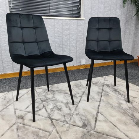 Dining Chairs Set of 2 Black Velvet Kitchen Chairs (1/5)