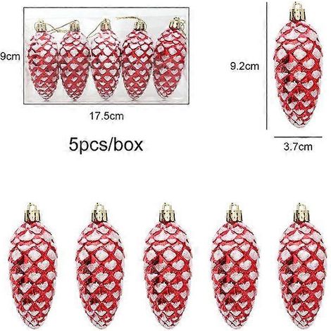 5 boules de Noël peintes en forme de pommes de pin à suspendre, décoration de sapin de Noël pour la maison, cadeau de Noël (1/5)
