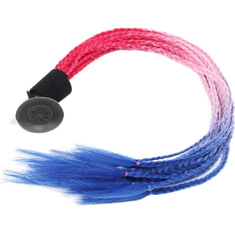 Punk-Motorradhelm mit Zöpfen und Saugnäpfen, Zopf-Dekor in Rot, Rosa und Blau (1/5)
