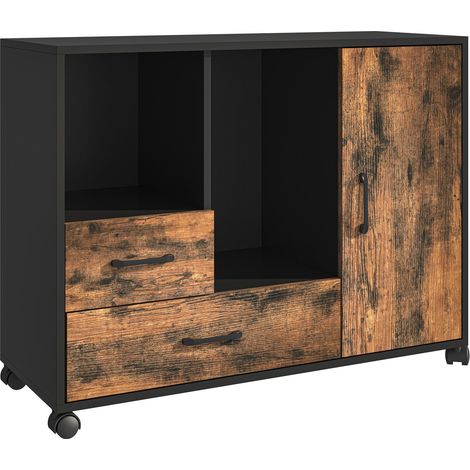 Relaxdays Contenitore 2 cassetti, 4 scomparti, H: 70x90x35 cm, carrello con porta, mobile ufficio, marrone/nero