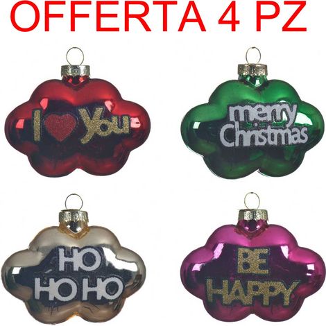 OFFERTA 4 NUVOLETTE CON FRASI NATALIZIE APPENDIBILI 9CM ASSORTITE NATALE ADDOBBI ALBERO