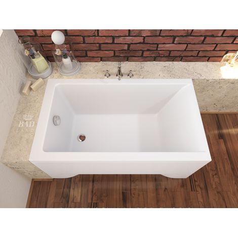 Badland – Baignoire rectangulaire 100x70 cm en acrylique renforcé – Siphon inclus avec débit 52 L/min – Tablier et pieds de support fournis