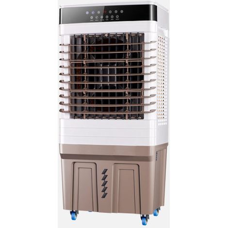 Abrila - Climatizador Industrial Langreo Blanco/Marrón 150W  50L  3 Velocidades  Humidificador y Refrigeración  Oscilante  Temporizador Táctil  Control Remoto  114x52x39 cm