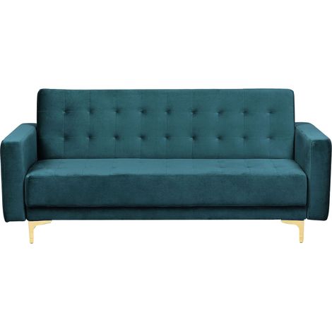 Divano Letto Color Verde Acqua Modulare a 3 Posti Velluto Imbottito Aberdeen
