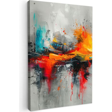 CUADRO EN LIENZO Arte moderno - Naranja - Gris - Abstracto Cuadros Grande 80x120 cm