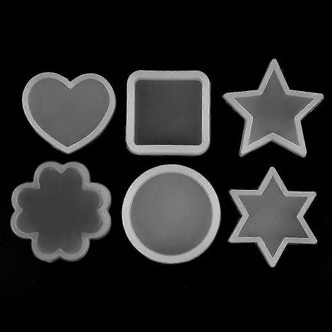 Lot de 6 moules en silicone  Rond, carré, cœur, étoile, hexagramme, fleur  Décorations de gâteaux et chocolats à faire soi-même (1/5)